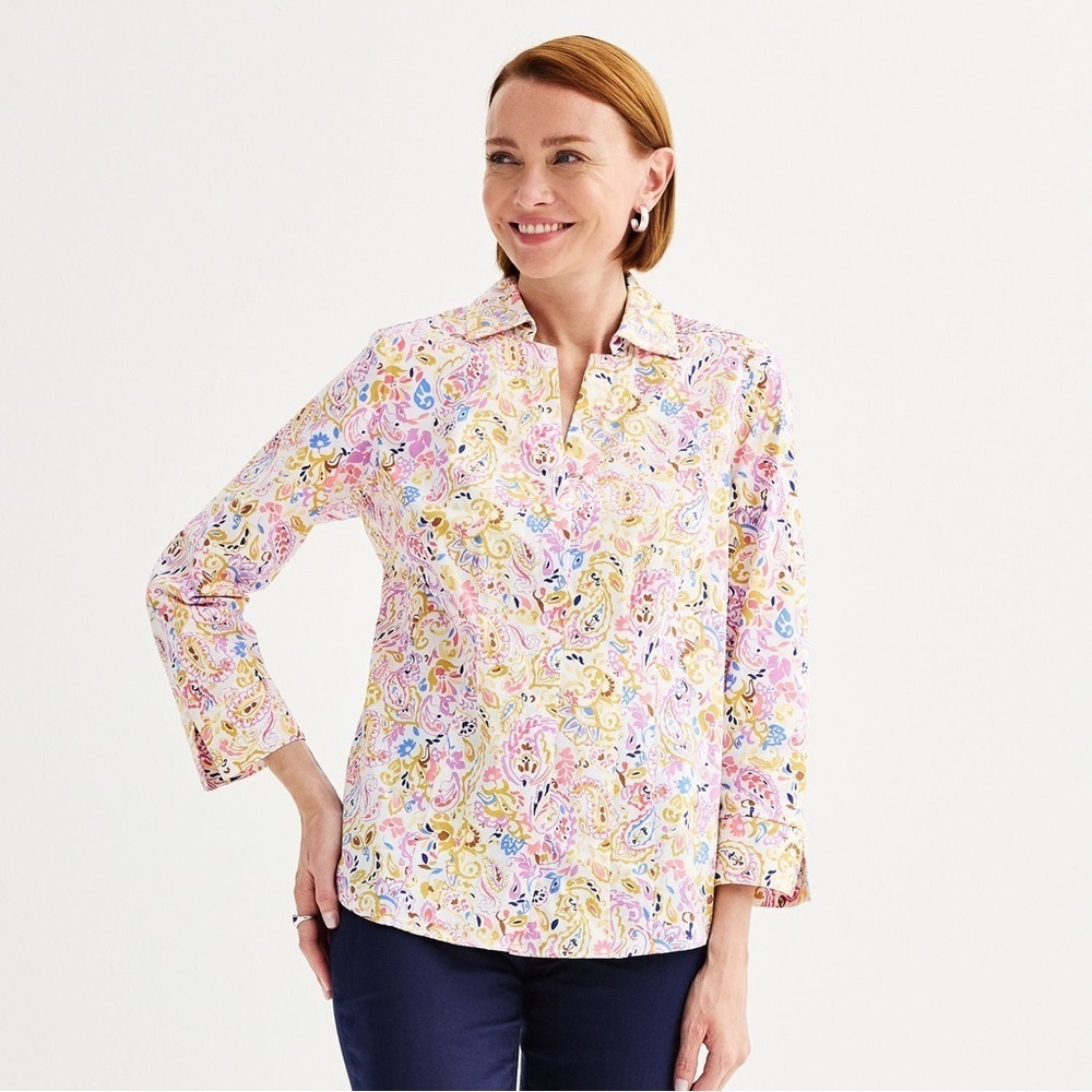 Croft & Barrow Multi Paisley Button Down Blouse